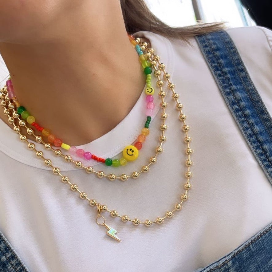 Happy Beads & Gold Chain Necklace Set